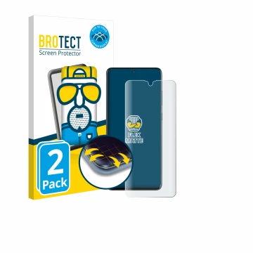 Parte frontal de un envase de producto con el logotipo de la marca BROTECT. Al lado se muestra el dispositivo Samsung Galaxy S