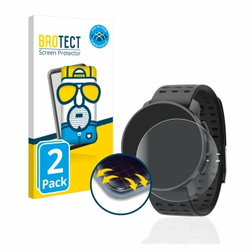 Parte frontal de un envase de producto con el logotipo de la marca BROTECT. Al lado se muestra el dispositivo Suunto 9 Peak Pr