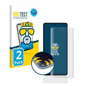 Parte frontal de un envase de producto con el logotipo de la marca BROTECT. Al lado se muestra el dispositivo Xiaomi Poco F5 c