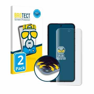 Parte frontal de un envase de producto con el logotipo de la marca BROTECT. Al lado se muestra el dispositivo Nothing Phone (2