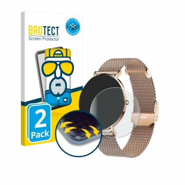 Parte frontal de un envase de producto con el logotipo de la marca BROTECT. Al lado se muestra el dispositivo Xcoast X-Watch S