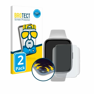 Parte frontal de un envase de producto con el logotipo de la marca BROTECT. Al lado se muestra el dispositivo Xiaomi Redmi Wat