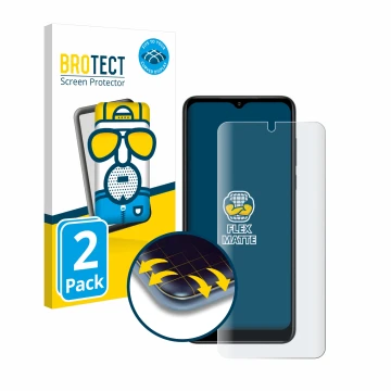 Parte frontal de un envase de producto con el logotipo de la marca BROTECT. Al lado se muestra el dispositivo ZTE Blade V50 De