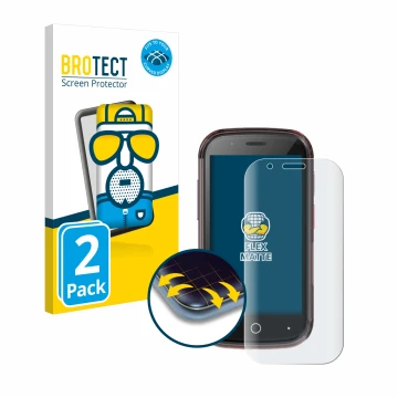 Parte frontal de un envase de producto con el logotipo de la marca BROTECT. Al lado se muestra el dispositivo Unihertz Jelly S