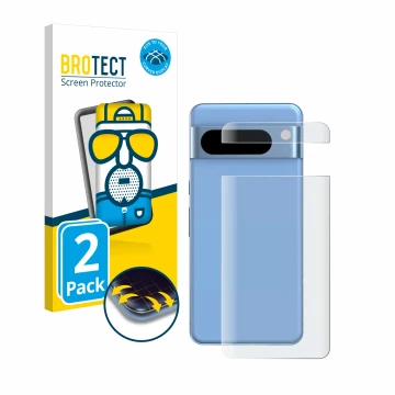 Parte frontal de un envase de producto con el logotipo de la marca BROTECT. Al lado se muestra el dispositivo Google Pixel 8 P