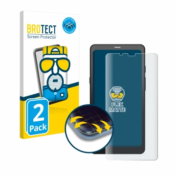 Parte frontal de un envase de producto con el logotipo de la marca BROTECT. Al lado se muestra el dispositivo Boox Palma con s