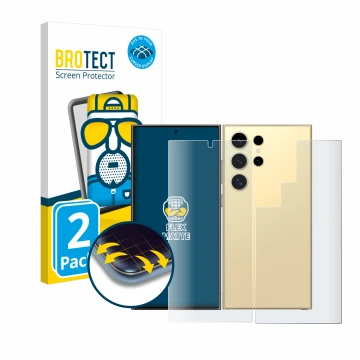 Parte frontal de un envase de producto con el logotipo de la marca BROTECT. Al lado se muestra el dispositivo Samsung Galaxy S