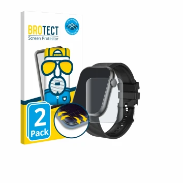 Parte frontal de un envase de producto con el logotipo de la marca BROTECT. Al lado se muestra el dispositivo walkbee Smartwat