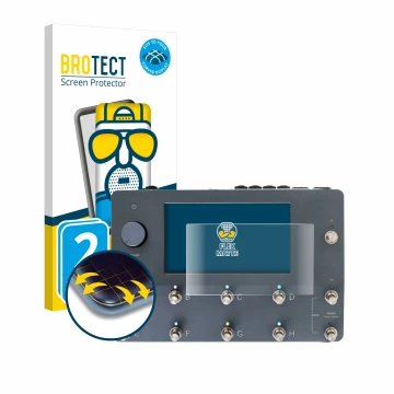 Parte frontal de un envase de producto con el logotipo de la marca BROTECT. Al lado se muestra el dispositivo Neural DSP Quad 