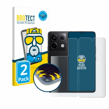 Parte frontal de un envase de producto con el logotipo de la marca BROTECT. Al lado se muestra el dispositivo Xiaomi Redmi Not