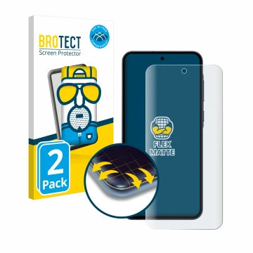 Parte frontal de un envase de producto con el logotipo de la marca BROTECT. Al lado se muestra el dispositivo Samsung Galaxy A