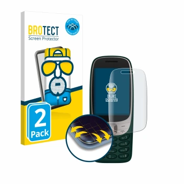 Parte frontal de un envase de producto con el logotipo de la marca BROTECT. Al lado se muestra el dispositivo Nokia 6310 (2024