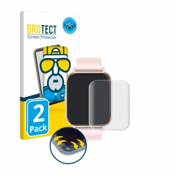 Parte frontal de un envase de producto con el logotipo de la marca BROTECT. Al lado se muestra el dispositivo walkbee Smartwat