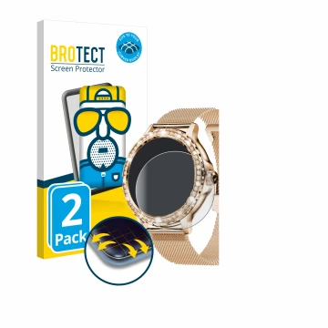 Parte frontal de un envase de producto con el logotipo de la marca BROTECT. Al lado se muestra el dispositivo walkbee Smartwat