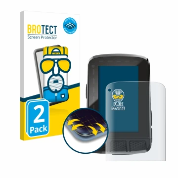Parte frontal de un envase de producto con el logotipo de la marca BROTECT. Al lado se muestra el dispositivo Wahoo Elemnt Roa