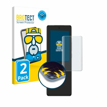 Parte frontal de un envase de producto con el logotipo de la marca BROTECT. Al lado se muestra el dispositivo realme GT 6 con 