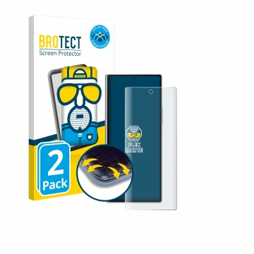 Parte frontal de un envase de producto con el logotipo de la marca BROTECT. Al lado se muestra el dispositivo Samsung Galaxy Z