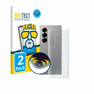 Parte frontal de un envase de producto con el logotipo de la marca BROTECT. Al lado se muestra el dispositivo Samsung Galaxy Z