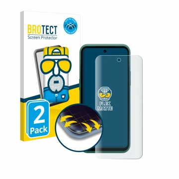 Parte frontal de un envase de producto con el logotipo de la marca BROTECT. Al lado se muestra el dispositivo Nokia XR21 Limit