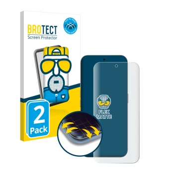 Parte frontal de un envase de producto con el logotipo de la marca BROTECT. Al lado se muestra el dispositivo Nothing Phone (2