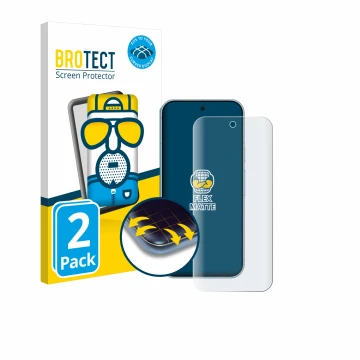 Parte frontal de un envase de producto con el logotipo de la marca BROTECT. Al lado se muestra el dispositivo Google Pixel 9 c