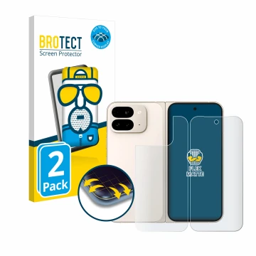 Parte frontal de un envase de producto con el logotipo de la marca BROTECT. Al lado se muestra el dispositivo Google Pixel 9 P