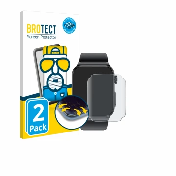 Parte frontal de un envase de producto con el logotipo de la marca BROTECT. Al lado se muestra el dispositivo andoer Smartwatc