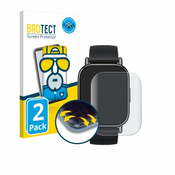 Parte frontal de un envase de producto con el logotipo de la marca BROTECT. Al lado se muestra el dispositivo Xiaomi Redmi Wat