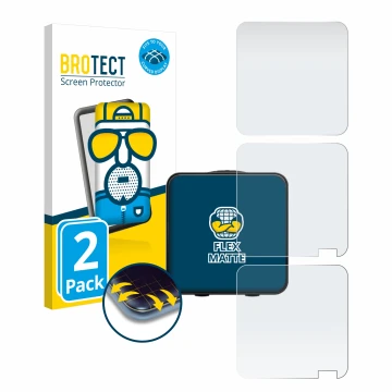 Parte frontal de un envase de producto con el logotipo de la marca BROTECT. Al lado se muestra el dispositivo Rode Wireless Pr