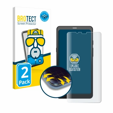 Parte frontal de un envase de producto con el logotipo de la marca BROTECT. Al lado se muestra el dispositivo Boox Palma 2 con