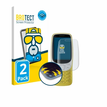 Parte frontal de un envase de producto con el logotipo de la marca BROTECT. Al lado se muestra el dispositivo Nokia 3210 con s