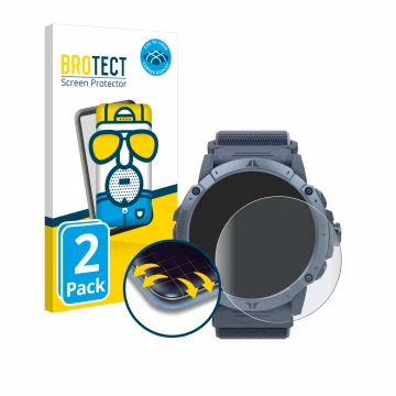 Parte frontal de un envase de producto con el logotipo de la marca BROTECT. Al lado se muestra el dispositivo Coros Vertix 2S 