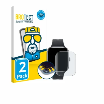 Parte frontal de un envase de producto con el logotipo de la marca BROTECT. Al lado se muestra el dispositivo Xiaomi Redmi Wat