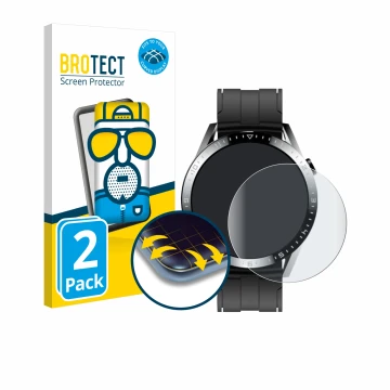 Parte frontal de un envase de producto con el logotipo de la marca BROTECT. Al lado se muestra el dispositivo Tracer Smartwatc