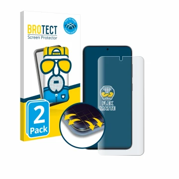 Parte frontal de un envase de producto con el logotipo de la marca BROTECT. Al lado se muestra el dispositivo Samsung Galaxy S