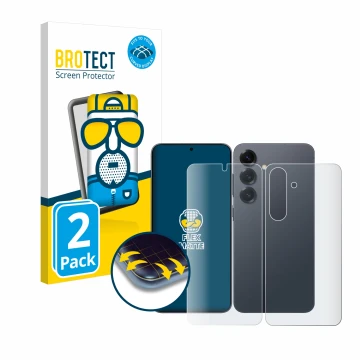 Parte frontal de un envase de producto con el logotipo de la marca BROTECT. Al lado se muestra el dispositivo Samsung Galaxy S