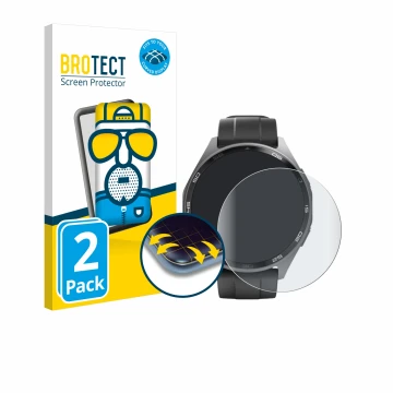 Parte frontal de un envase de producto con el logotipo de la marca BROTECT. Al lado se muestra el dispositivo Hama Smartwatch 
