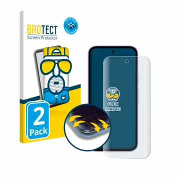 Parte frontal de un envase de producto con el logotipo de la marca BROTECT. Al lado se muestra el dispositivo Google Pixel 9a 