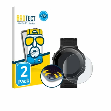 Parte frontal de un envase de producto con el logotipo de la marca BROTECT. Al lado se muestra el dispositivo Kiprun GPS 500 C