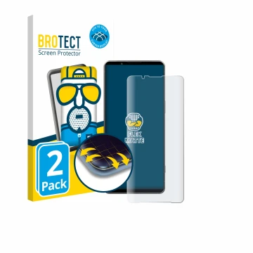 Parte frontal de un envase de producto con el logotipo de la marca BROTECT. Al lado se muestra el dispositivo Sony Xperia 1 VI