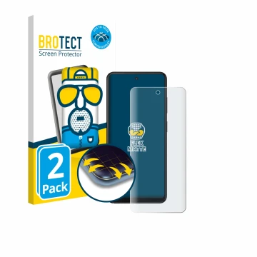 Parte frontal de un envase de producto con el logotipo de la marca BROTECT. Al lado se muestra el dispositivo Xplora HMD Fusio