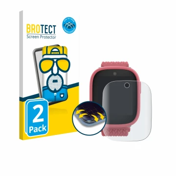 Parte frontal de un envase de producto con el logotipo de la marca BROTECT. Al lado se muestra el dispositivo Xplora X6 Play 2