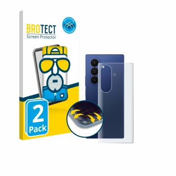 Parte frontal de un envase de producto con el logotipo de la marca BROTECT. Al lado se muestra el dispositivo Samsung Galaxy Z