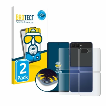 Parte frontal de un envase de producto con el logotipo de la marca BROTECT. Al lado se muestra el dispositivo Samsung Galaxy Z