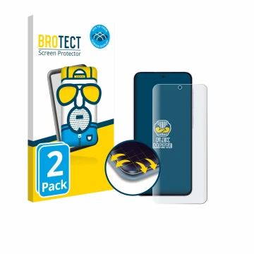 Parte frontal de un envase de producto con el logotipo de la marca BROTECT. Al lado se muestra el dispositivo Samsung Galaxy A