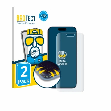 Parte frontal de un envase de producto con el logotipo de la marca BROTECT. Al lado se muestra el dispositivo Apple iPhone 17 