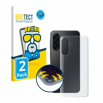 Parte frontal de un envase de producto con el logotipo de la marca BROTECT. Al lado se muestra el dispositivo Samsung Galaxy A