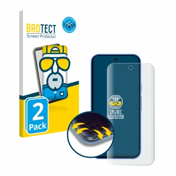 Parte frontal de un envase de producto con el logotipo de la marca BROTECT. Al lado se muestra el dispositivo Google Pixel 10 