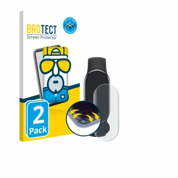 Parte frontal de un envase de producto con el logotipo de la marca BROTECT. Al lado se muestra el dispositivo Xiaomi Smart Ban