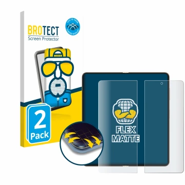 Parte frontal de un envase de producto con el logotipo de la marca BROTECT. Al lado se muestra el dispositivo Honor Magic V5 (